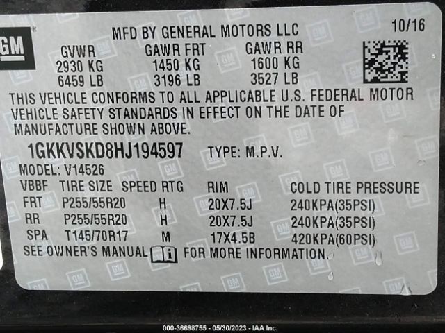 1GKKVSKD8HJ194597 GMC Acadia Limited Limited