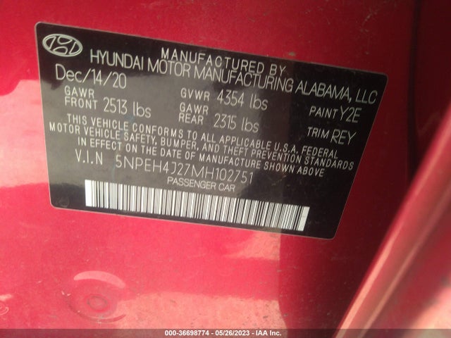 Hyundai Sonata Limited 2021 5NPEH4J27MH102751 Image 10