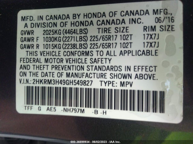 Honda CR-V SE 2016 2HKRM3H49GH549827 Image 9