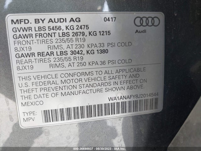 WA1ANAFY8J2014544 Audi Q5 Premium/tech Premium