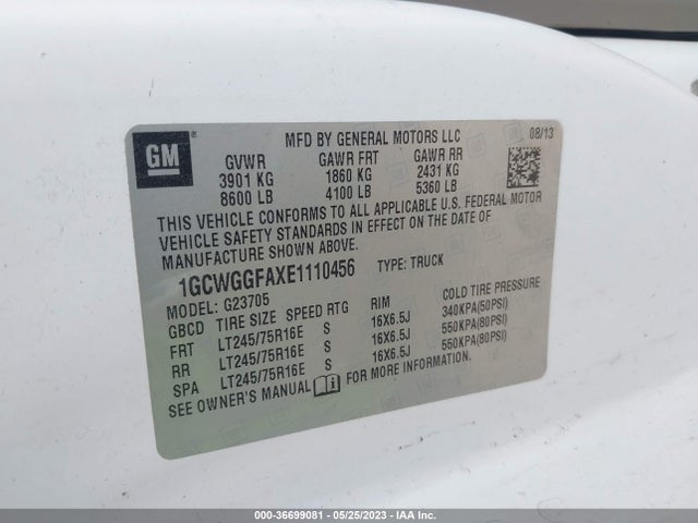 Chevrolet EXPRESS CARGO VAN 2014 1GCWGGFAXE1110456 Image 9