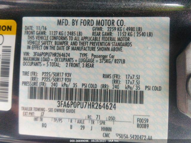 3FA6P0PU7HR264624 Ford Fusion Energi Se
