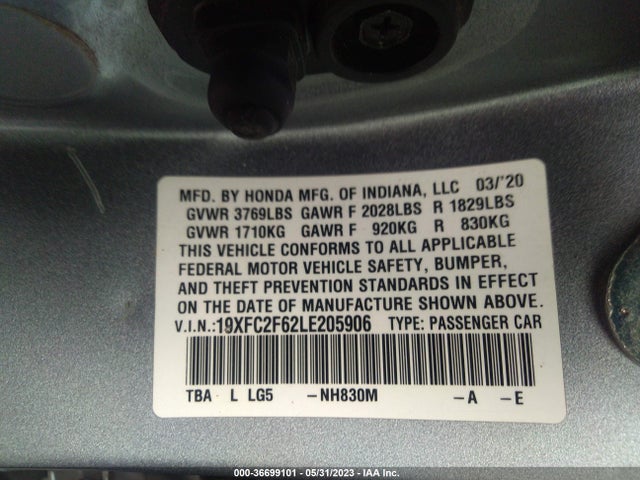 Honda Civic Sedan Lx 2020 19XFC2F62LE205906 Image 10