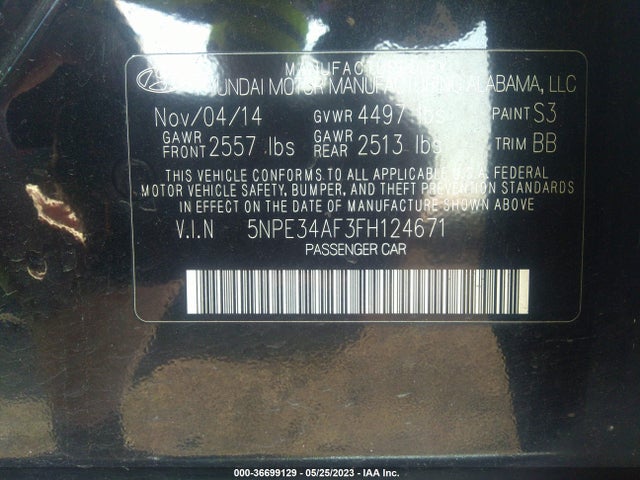 Hyundai Sonata 2.4l Limited 2015 5NPE34AF3FH124671 Image 11