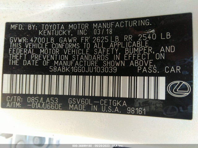 58ABK1GG0JU103039 Lexus Es Es 350