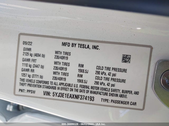 2022 Tesla 3, VIN: 5YJ3E1EAXNF374193
