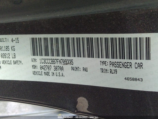 1C3CCCBB7FN709335 Chrysler 200 S