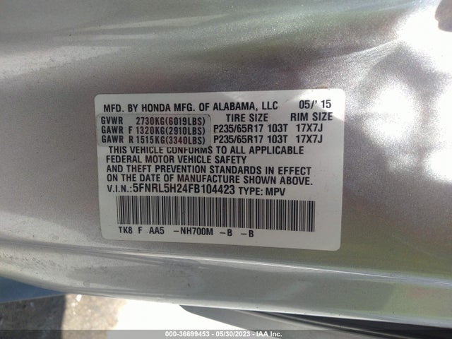 Honda ODYSSEY LX 2015 5FNRL5H24FB104423 Image 9