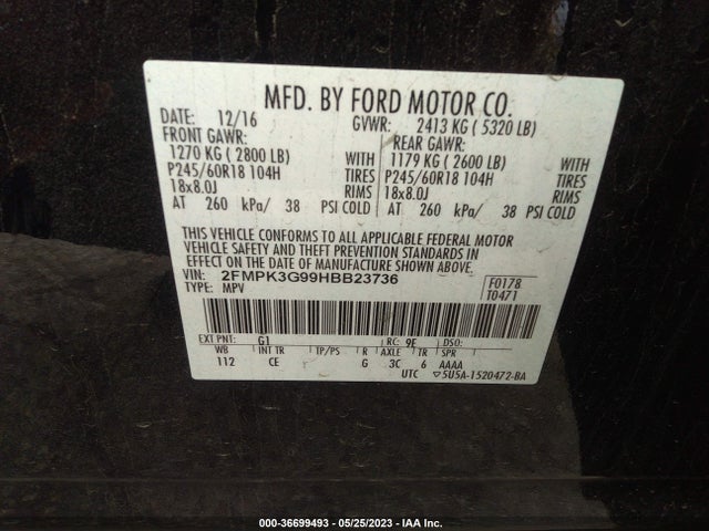 2FMPK3G99HBB23736 Ford EDGE SE