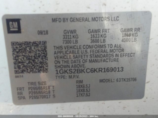 1GKS2BKC6KR169013 GMC YUKON SLT