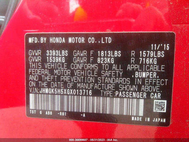 Honda FIT LX 2016 JHMGK5H5XGX013716 Image 9
