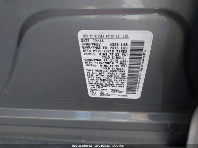 JN8AS5MT1FW651681 Nissan Rogue Select S