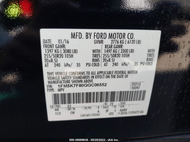 1FM5K7F80GGC06552 Ford Explorer Limited