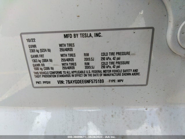 Tesla Model Y Long Range 2022 7SAYGDEE6NF575189 Image 11