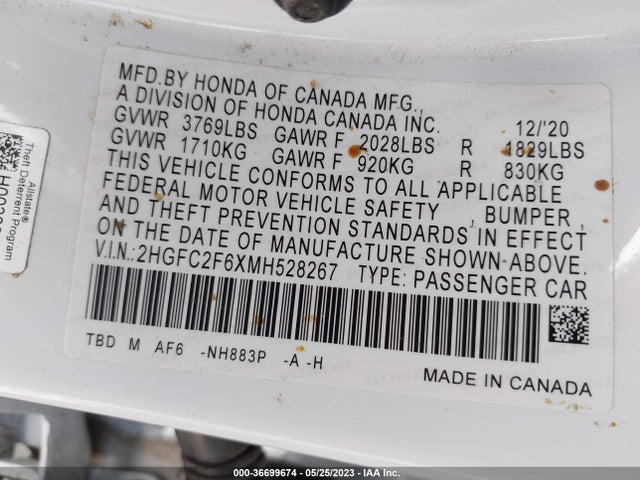 2021 HONDA CIVIC SEDAN LX VIN: 2HGFC2F6XMH528267