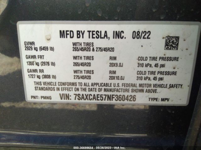 7SAXCAE57NF360426 Tesla MODEL X