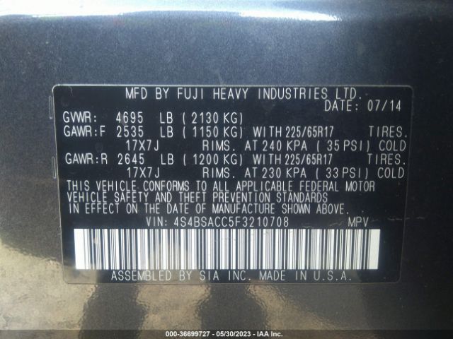 4S4BSACC5F3210708 Subaru Outback 2.5i Premium