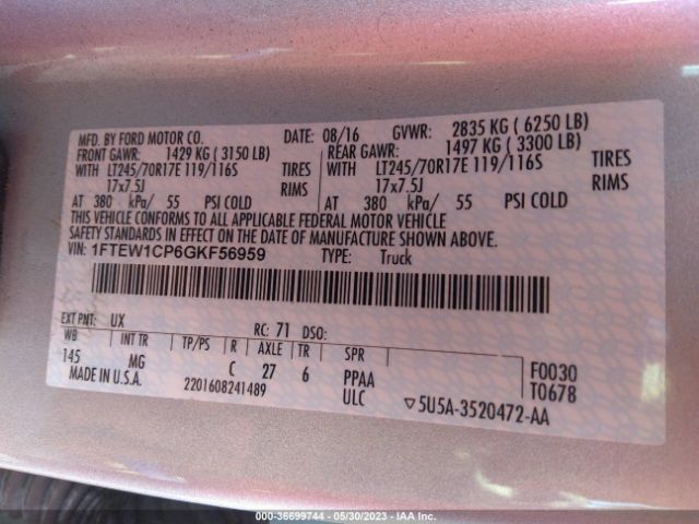 1FTEW1CP6GKF56959 Ford F-150 Xl/lariat/xlt