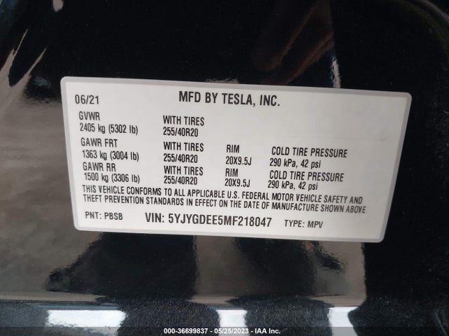 5YJYGDEE5MF218047 Tesla Model Y Long Range