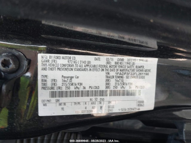 2015 FORD FOCUS SE VIN: 1FADP3F22FL261196