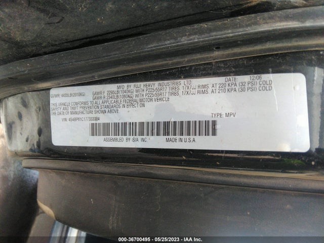 2007 SUBARU LEGACY WAGON OUTBACK VIN: 4S4BP61C177333384