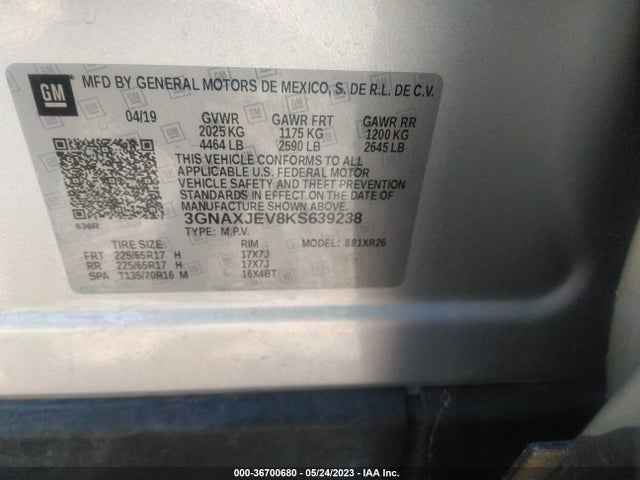Chevrolet EQUINOX LT 2019 3GNAXJEV8KS639238 Image 9