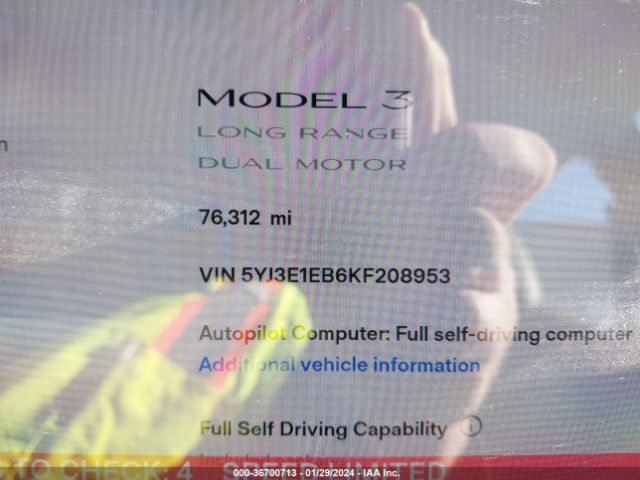 5YJ3E1EB6KF208953 Tesla Model 3 Performance/long Range