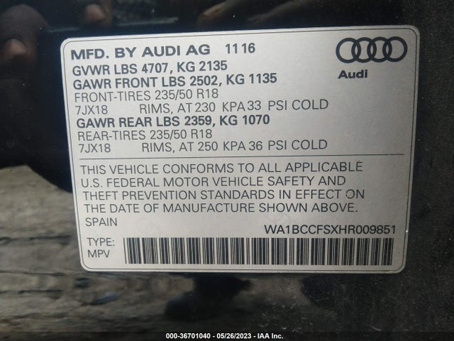 WA1BCCFSXHR009851 Audi Q3 PREMIUM