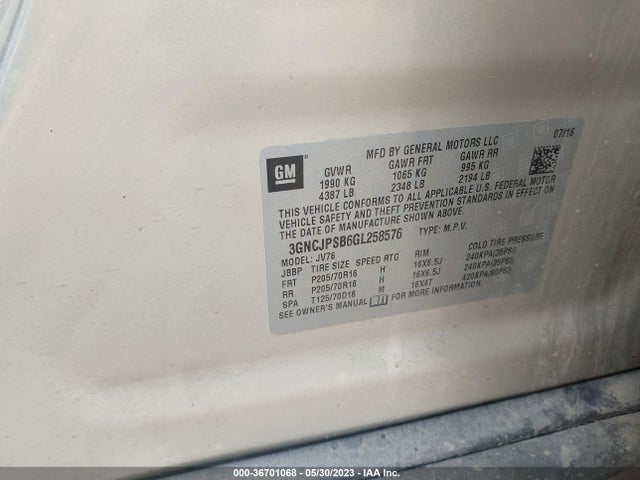 Chevrolet Trax Lt 2016 3GNCJPSB6GL258576 Image 10