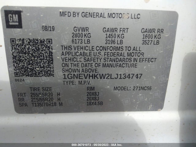 Chevrolet Traverse Lt Leather 2020 1GNEVHKW2LJ134747 Image 9