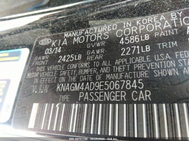 KNAGM4AD9E5067845 KIA Optima Hybrid Lx