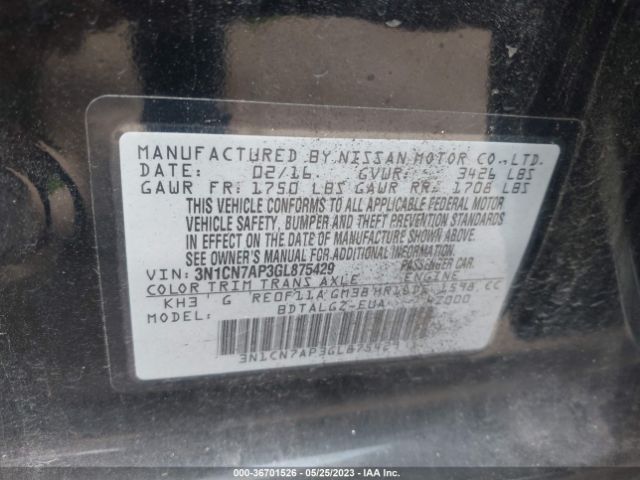 3N1CN7AP3GL875429 Nissan Versa Sl