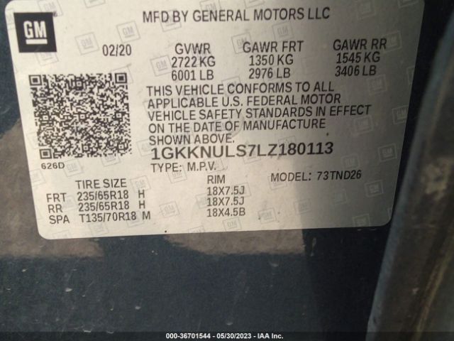 1GKKNULS7LZ180113 GMC ACADIA SLT