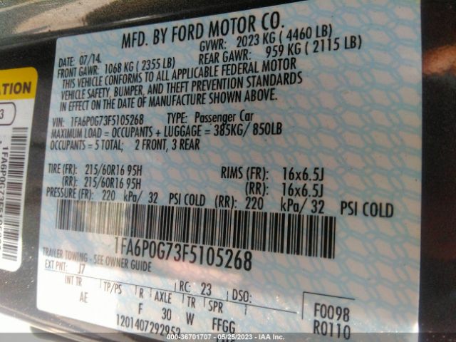 1FA6P0G73F5105268 Ford FUSION S
