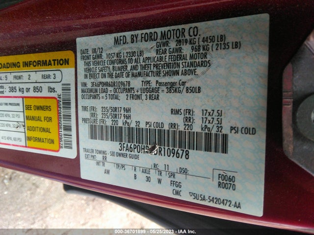 2013 FORD FUSION SE VIN: 3FA6P0HR6DR109678