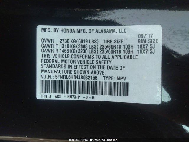 Honda Odyssey Touring 2018 5FNRL6H84JB032156 Image 10