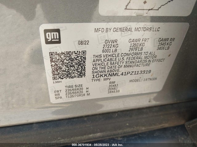 1GKKNML41PZ113319 GMC ACADIA SLT