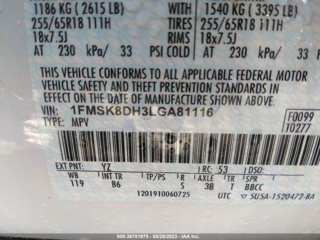 2020 FORD EXPLORER XLT VIN: 1FMSK8DH3LGA81116