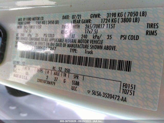 Ford F-150 Xl/xlt/lariat 2021 1FTFW1E85MKE57247 Image 10