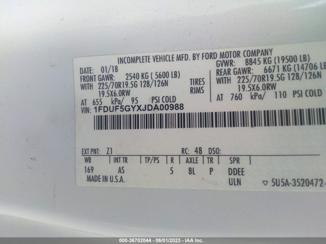 2018 Ford F-550, VIN: 1FDUF5GYXJDA00988