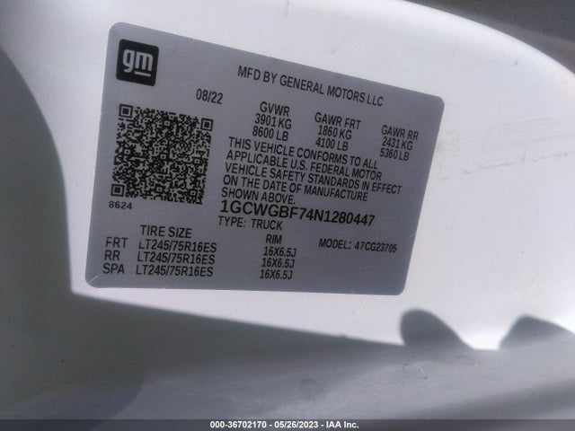Chevrolet EXPRESS CARGO VAN 2022 1GCWGBF74N1280447 Image 9