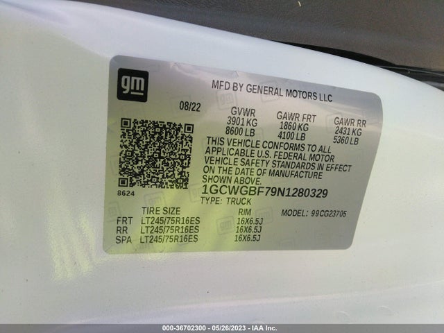 Chevrolet EXPRESS CARGO VAN 2022 1GCWGBF79N1280329 Image 9