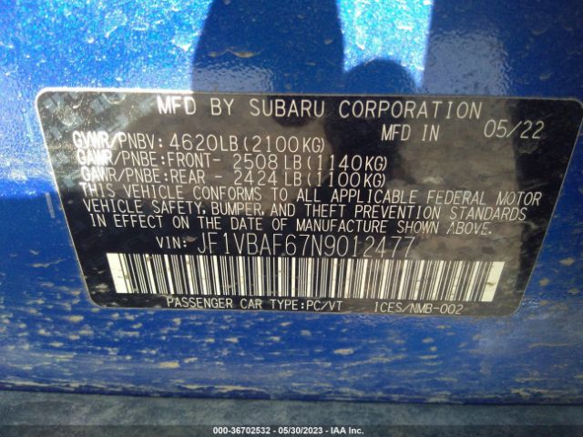 JF1VBAF67N9012477 Subaru Wrx Premium