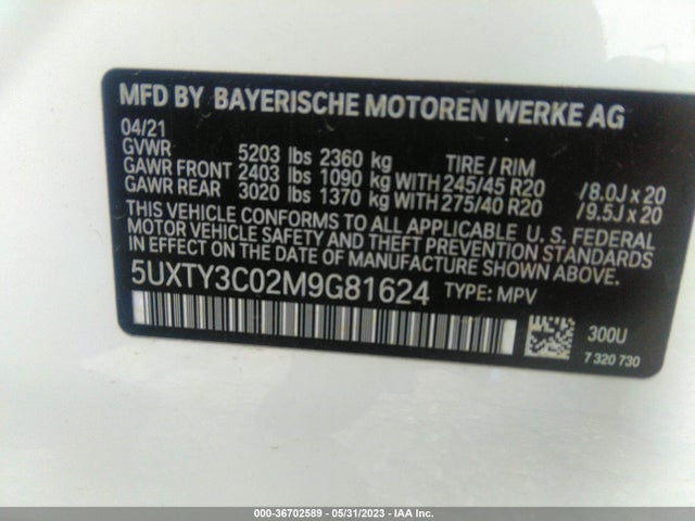 5UXTY3C02M9G81624 BMW X3 Sdrive30i