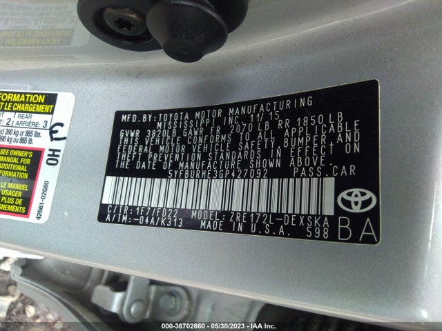 Toyota Corolla L/le/s/s Plus/le Plus 2016 5YFBURHE3GP427092 Image 10