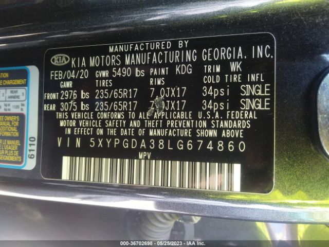 5XYPGDA38LG674860 KIA SORENTO LX
