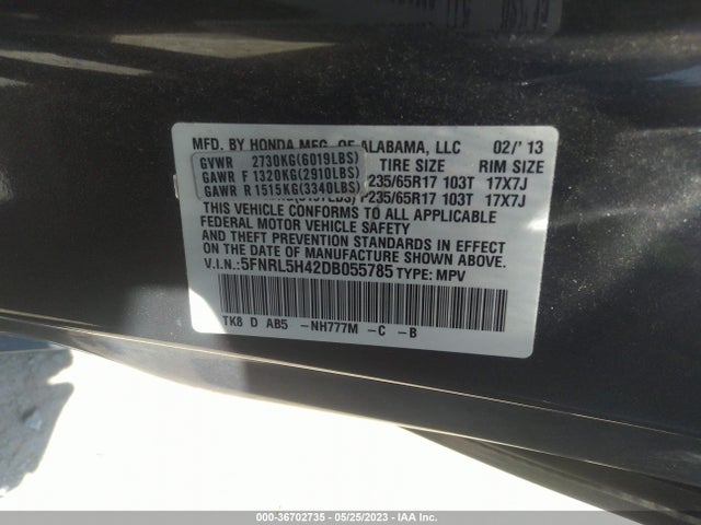 2013 HONDA ODYSSEY EX VIN: 5FNRL5H42DB055785