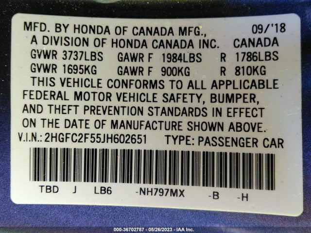 Honda Civic Sedan Lx 2018 2HGFC2F55JH602651 Image 9