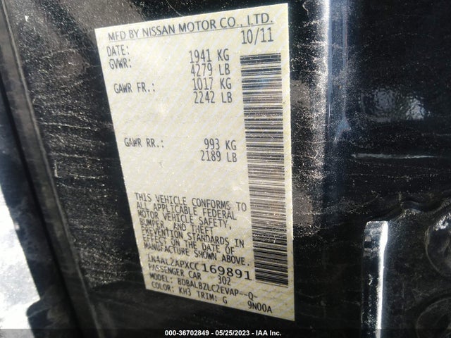 2012 NISSAN ALTIMA 2.5 S VIN: 1N4AL2APXCC169891