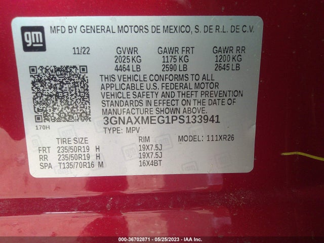Chevrolet EQUINOX RS 2023 3GNAXMEG1PS133941 Image 9